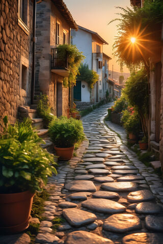 A Beautiful Village At Sunset