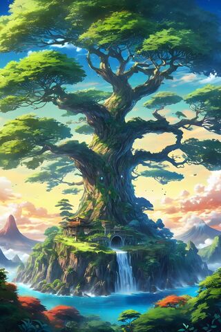 A Painting Of A Tree Ov..