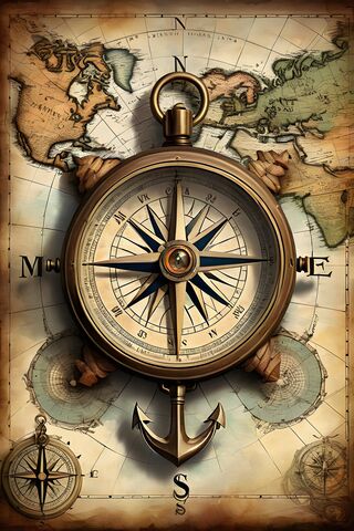 Antique Nautical Map & Compass