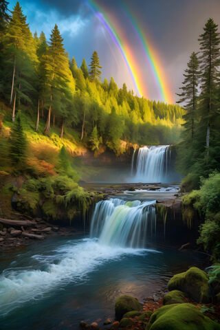 A Rainbow Over A Waterfall
