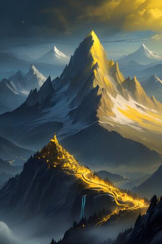 A Mountain With A Fire In The Middle Of It