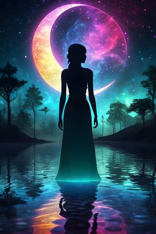 A Person Standing In Water With A Bright Light Behind The