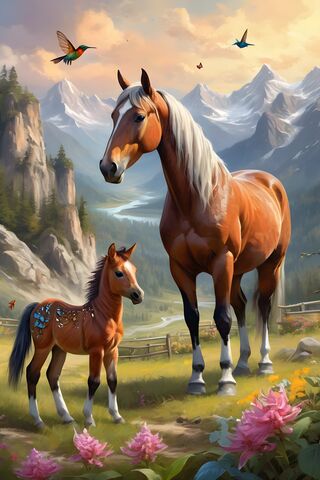 A Couple Of Horses In A Field