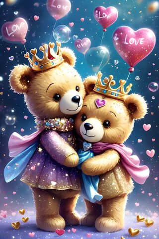 A Couple Of Teddy Bears Wearing Crown and Holding A Heart Shaped