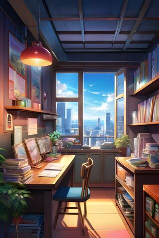 A Room With A Desk and Bookshelves and A Window