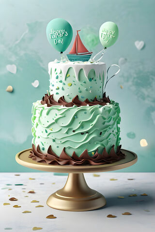A Cake With A Green and White Frosting and A Balloon On Top
