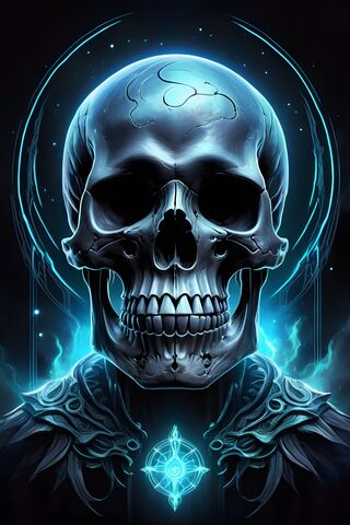 A Human Skull With A Blue Background