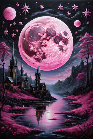 A Pink Moon Over A City