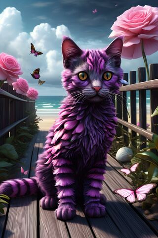 A Cat Wearing A Purple Garment