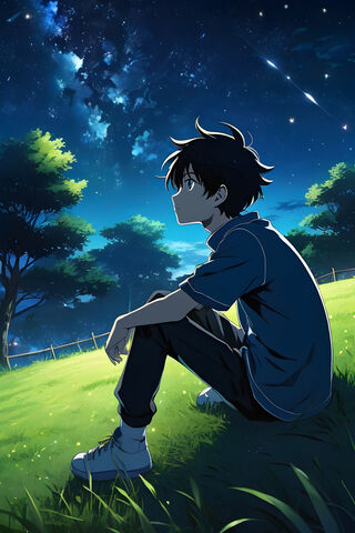 A Person Sitting In A Grassy Area and Looking At The Sky