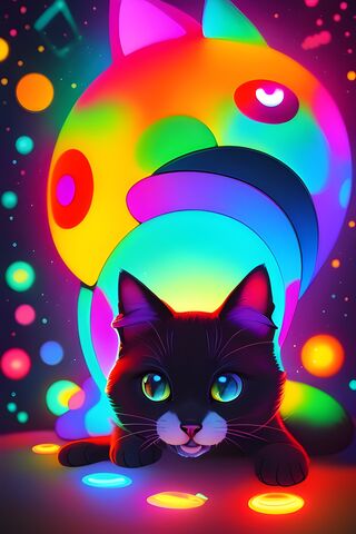 A Cat In A Colorful Pla..