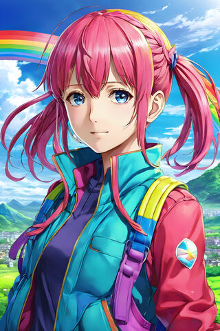 A Girl With Pink Hair and A Rainbow Wig