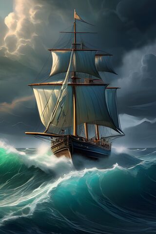 A Large Sail Boat In The Ocean