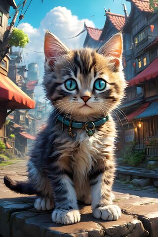A Cat Sitting On A Sidewalk