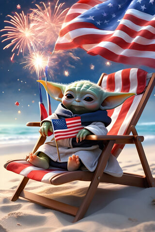 A Person In A Garment Sitting In A Chair With A Flag In The Background