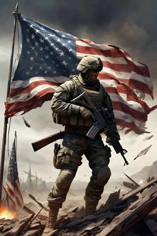 A Soldier Holding A Flag