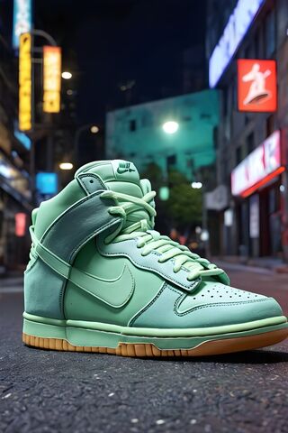 A Pair Of Green Shoes On A Street At Night