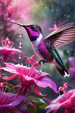 A Hummingbird Flying Over A Flower