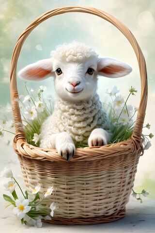 A White Goat In A Basket