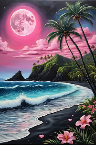 A Tropical Beach With A Full Moon