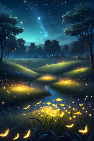 A Pond With Yellow Flowers and Trees