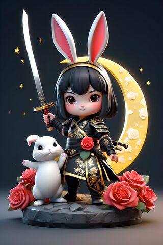 A Toy Figurine Of A Girl Holding A White Rabbit