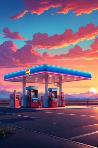 A Gas Station At Sunset