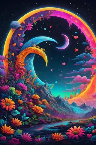 A Colorful Painting Of A Cresent Moon