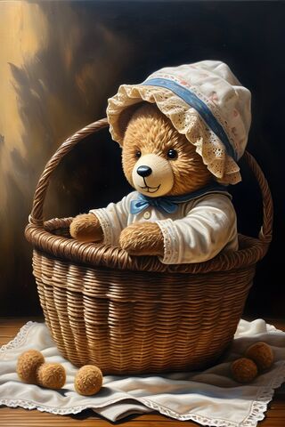 A Teddy Bear In A Basket