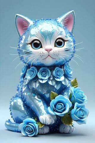 A Blue Cat With Blue Roses