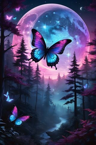 A Group Of Butterflies In A Dark Sky