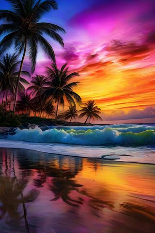 A Tropical Beach With Palm Trees
