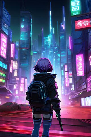 Anime Girl Cyberpunk City