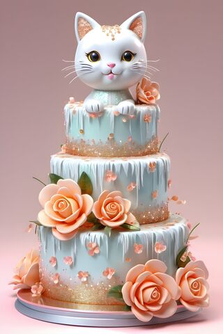A Cat Shaped Cake With A Cat On Top