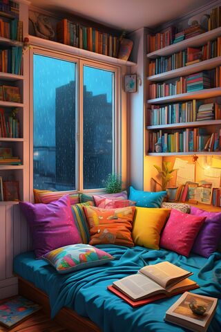 A Room With A Couch and Bookshelves