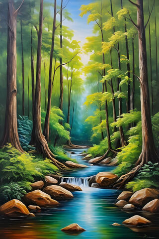 A River With Trees and Rocks