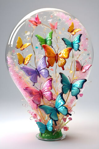 A Vase With Colorful Butterflies