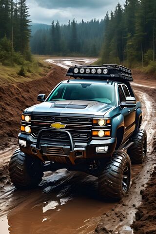 A Car Driving Through A Muddy Area