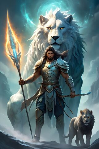 A Person In A Garment With A Wolf and A Wolf