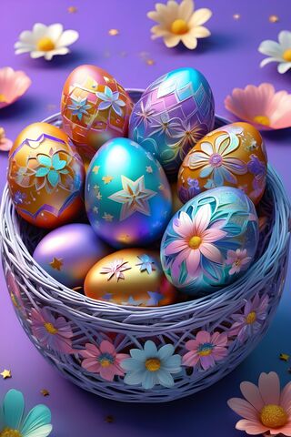 A Group Of Eggs With Flowers