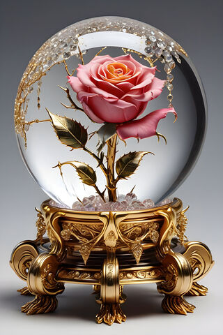 A Gold and Gold Tray With A Rose On Top