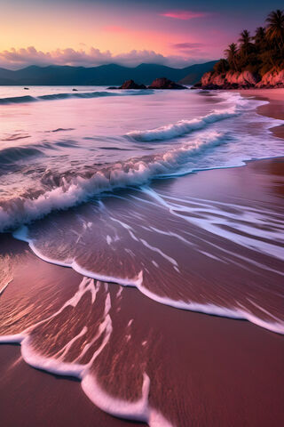 A Beach With Waves Crashing On It