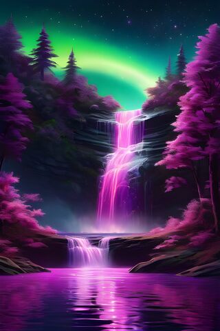 A Waterfall With Trees Around It