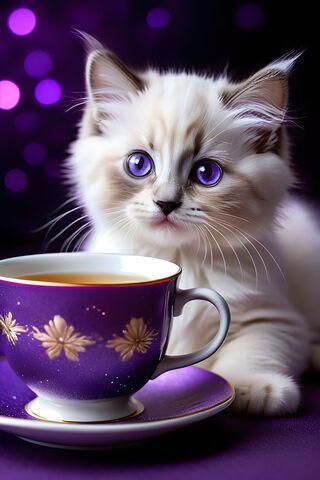 A Cat Sitting Next To A Teacup