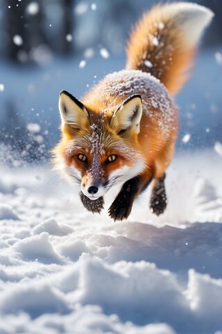 A Fox Running Through Snow