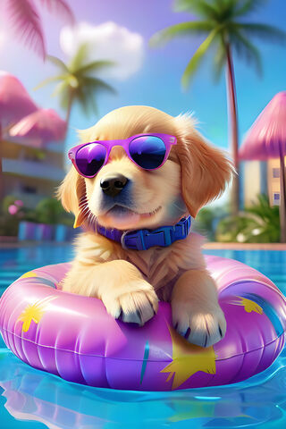 A Dog Wearing Sunglasses and Sitting In A Pool