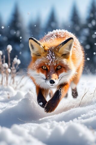 A Fox Running Through Snow