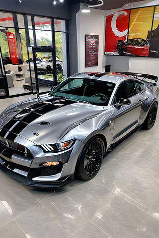 A Silver Sports Car In A Showroom