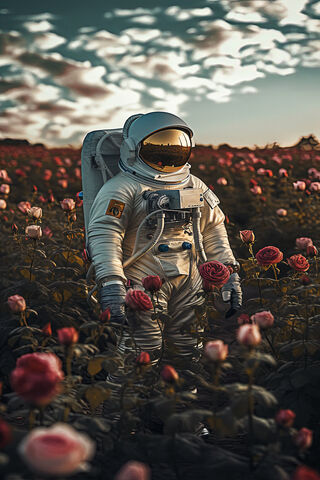Astronaut Around Roses