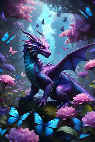 A Purple Dragon With Wings and A Butterfly On It